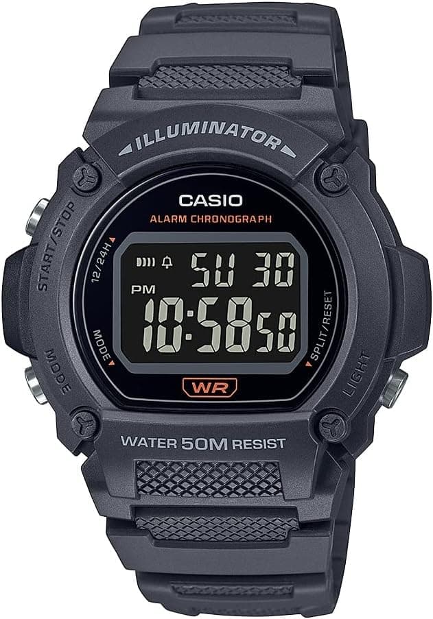 Casio W219H-8BV, 45mm, Black Dial, Gray Resin Band