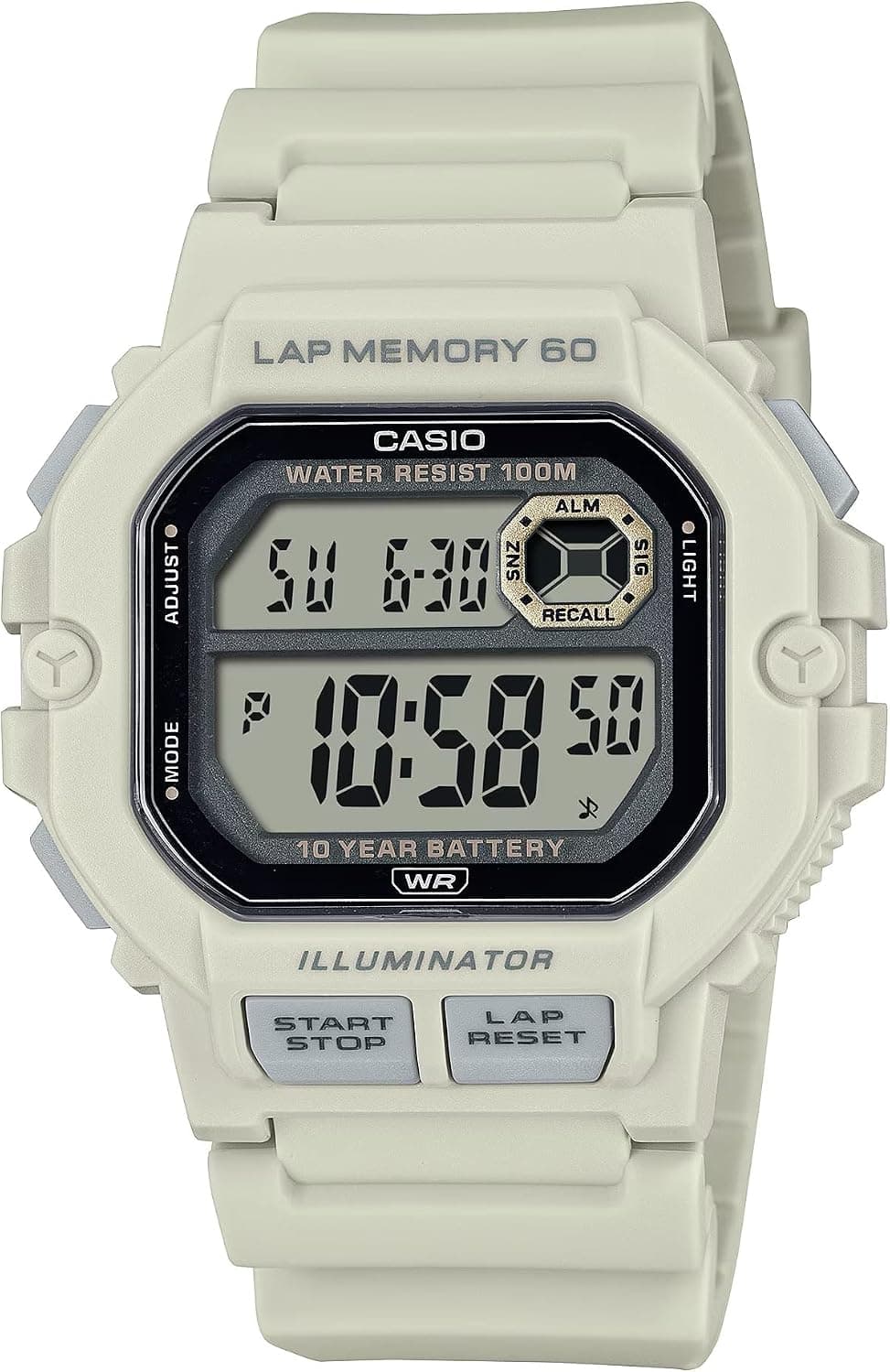 Casio WS-1400H Series Lap Memory 60 44mm, Clear Dial White Resin