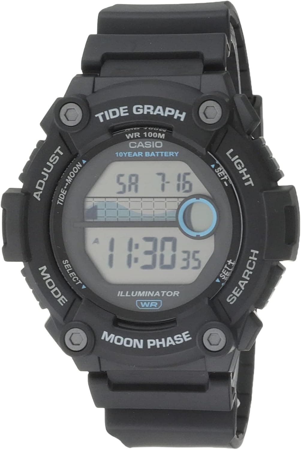 Casio Tide Graph 42mm, Schwarzes Zifferblatt Schwarz Harz