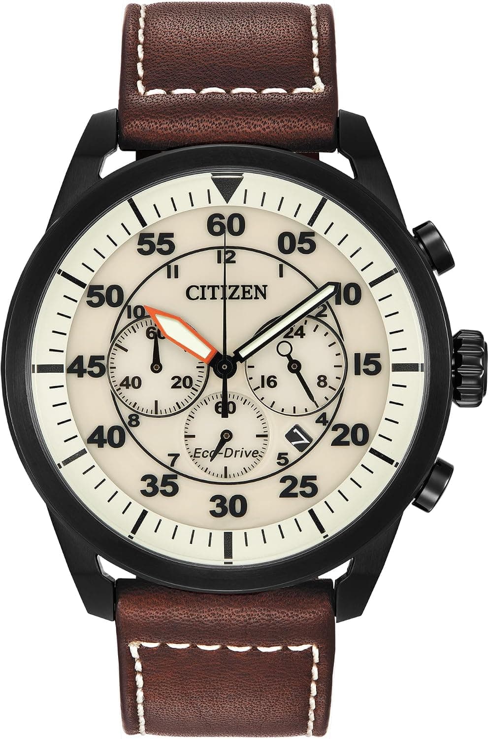 Citizen Eco-Drive CA4215-04W, 45mm, Beige Dial, Brown Leather Band