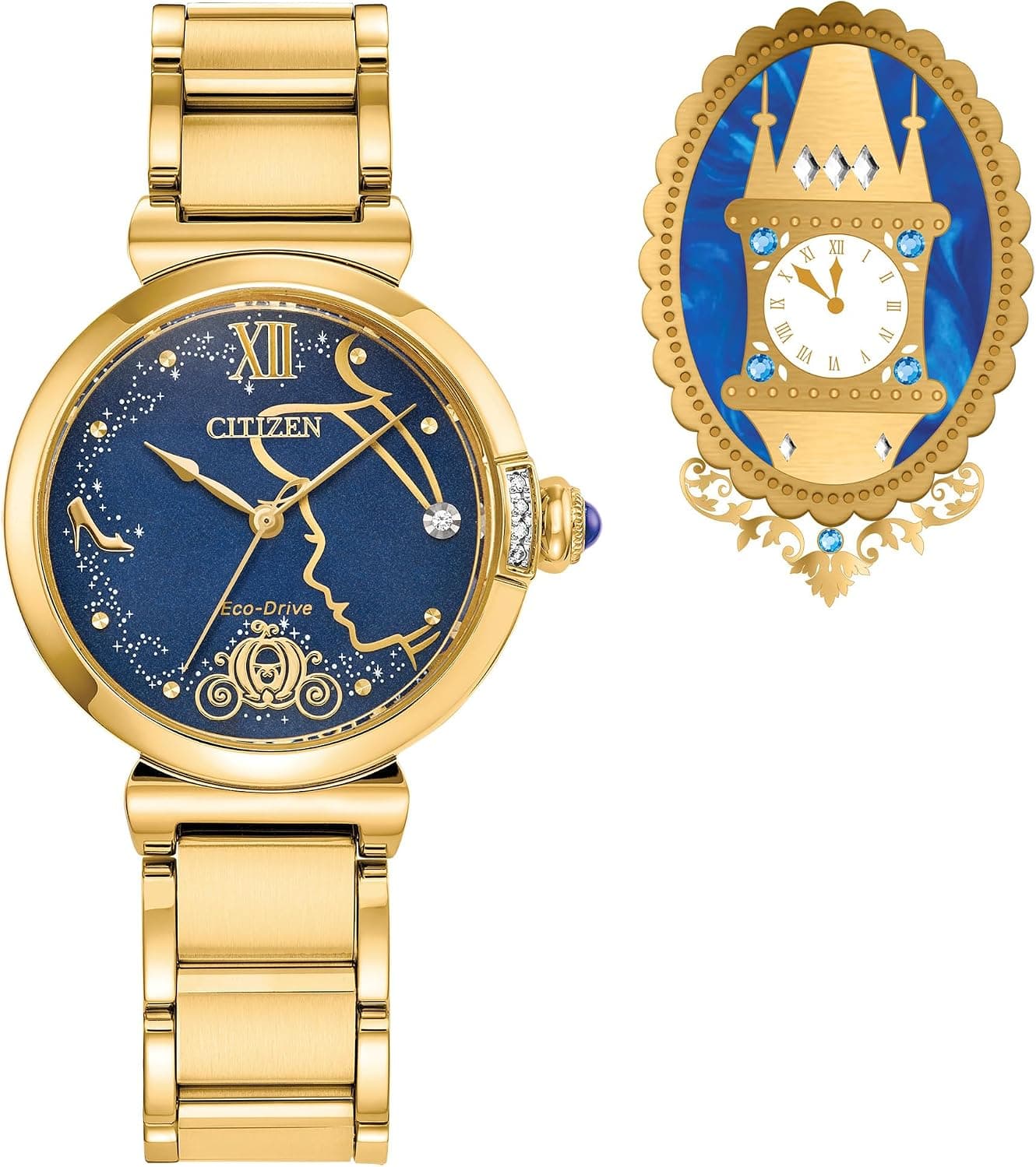 Citizen Cinderella EM1068-69W, 30mm, Blue Dial, Gold Stainless Steel Bracelet