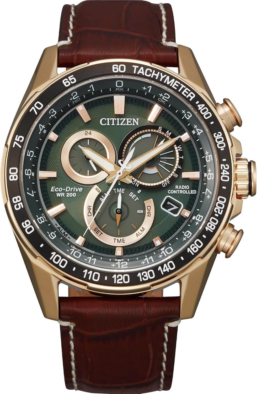 Citizen PCAT CB5919-00X, 43mm, Green Dial, Brown Leather Band