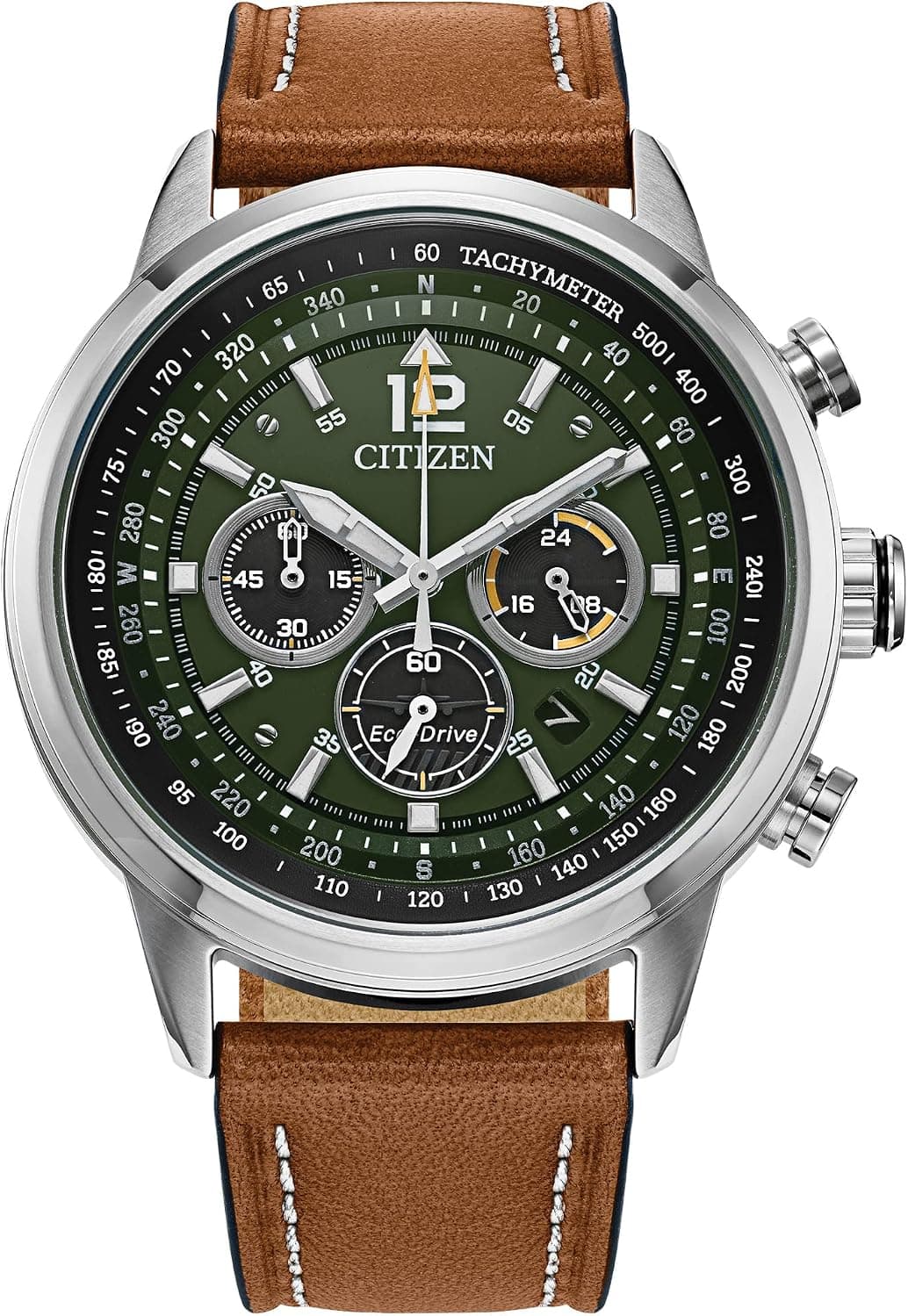 Citizen Weekender CA4477-08X, 44mm, Green Dial, Brown Leather Band