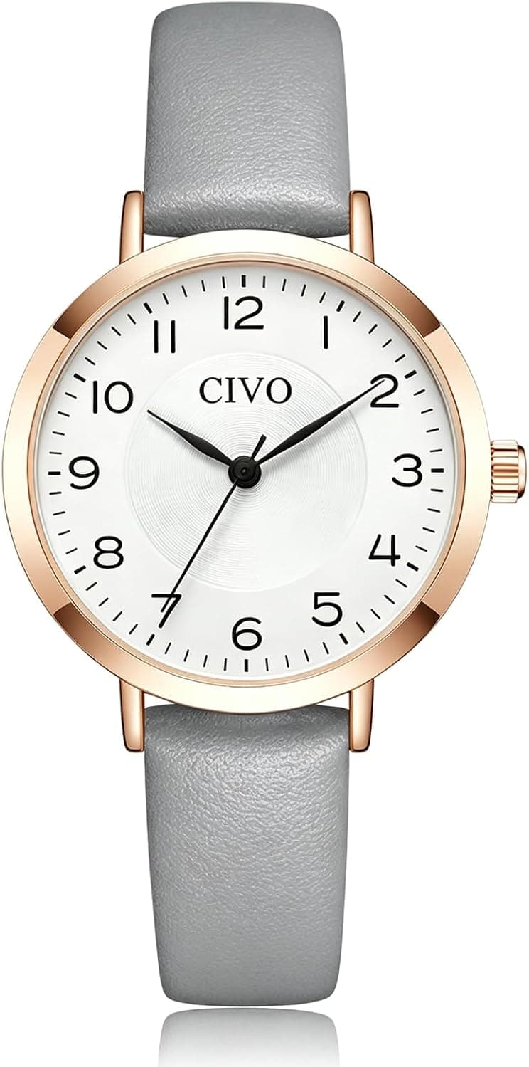 Civo 8039, 30mm, White Dial, Gray Leather Band