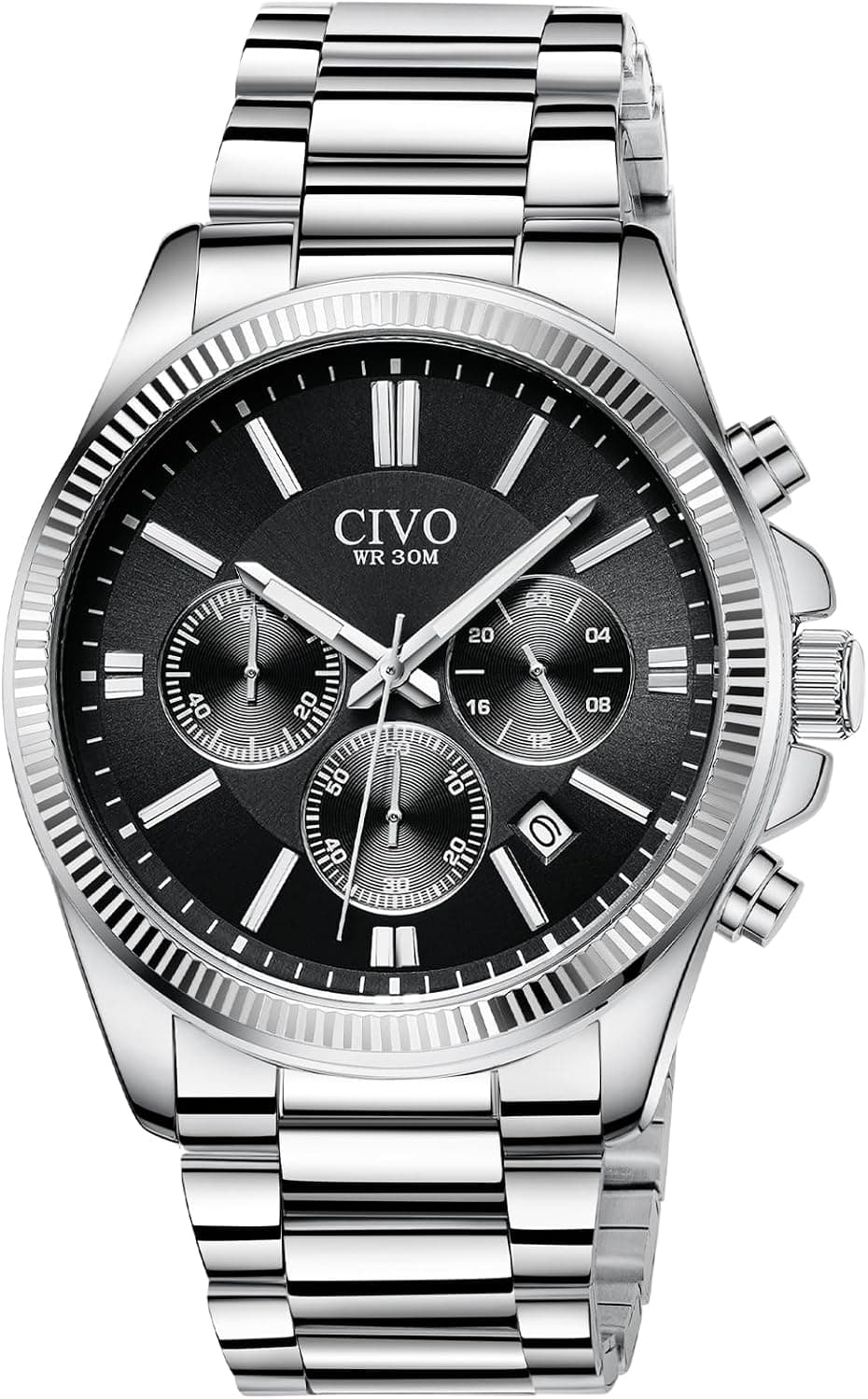 Civo 8351, 41mm, Black Dial, Silver Stainless Steel Bracelet