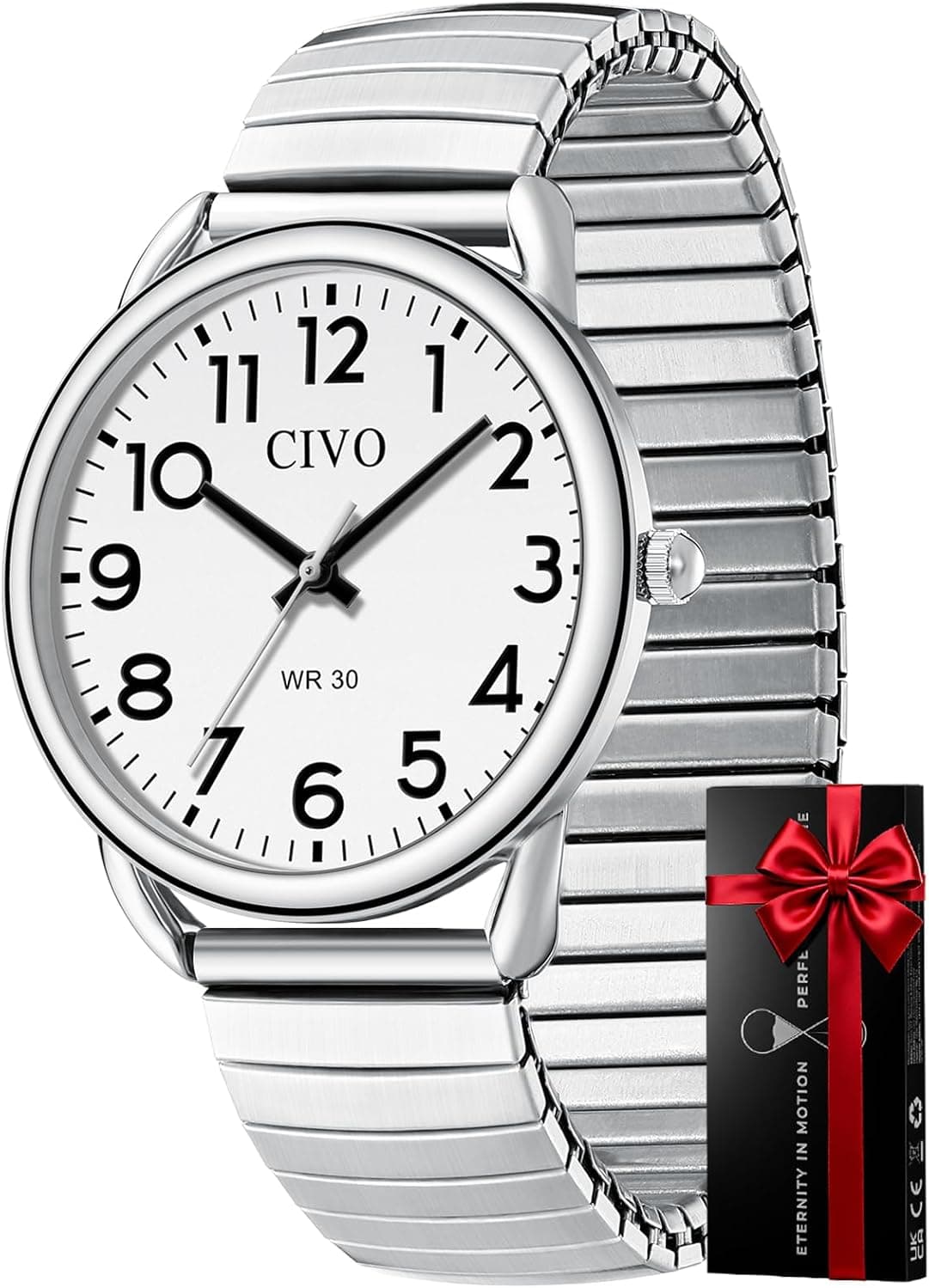 Civo 8360WATCHESFORMEN, 38mm, White Dial, Stainless Steel Bracelet