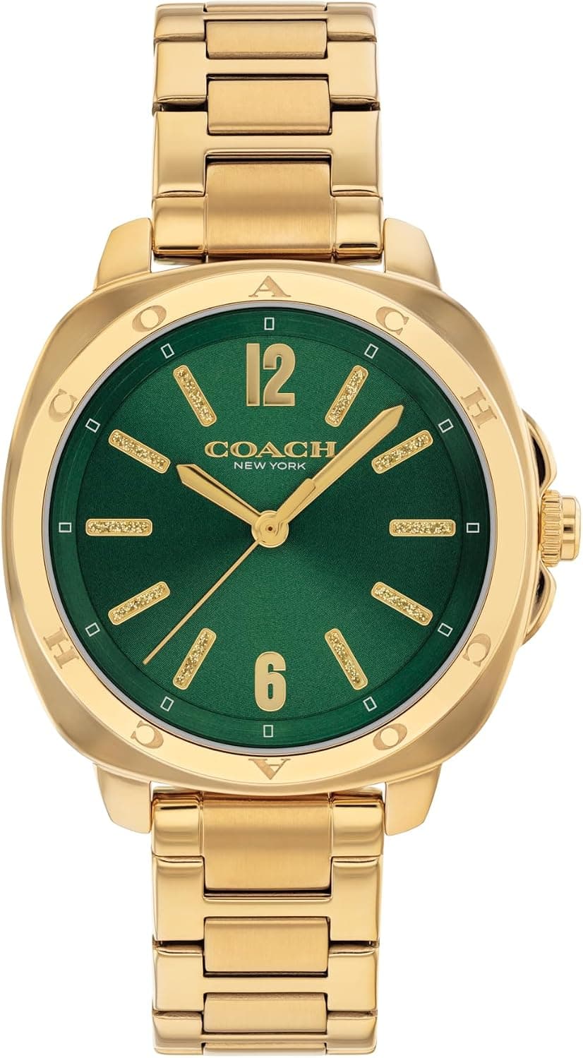 Coach Kitt 14504535, 34 mm, grünes Zifferblatt, goldenes Edelstahlarmband