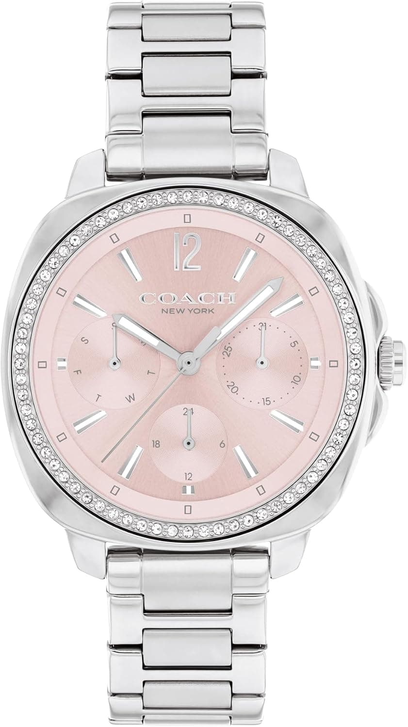 Coach Kitt 14504392, 34 mm, rosafarbenes Zifferblatt, silbernes Edelstahlarmband