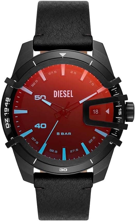 Diesel Caged DZ1948, 46mm, Black Dial, Black Leather Band