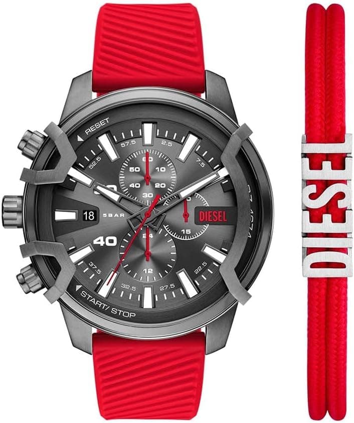 Diesel Griffed DZ4673SET, 48mm, Black Dial, Silver Silicone Band