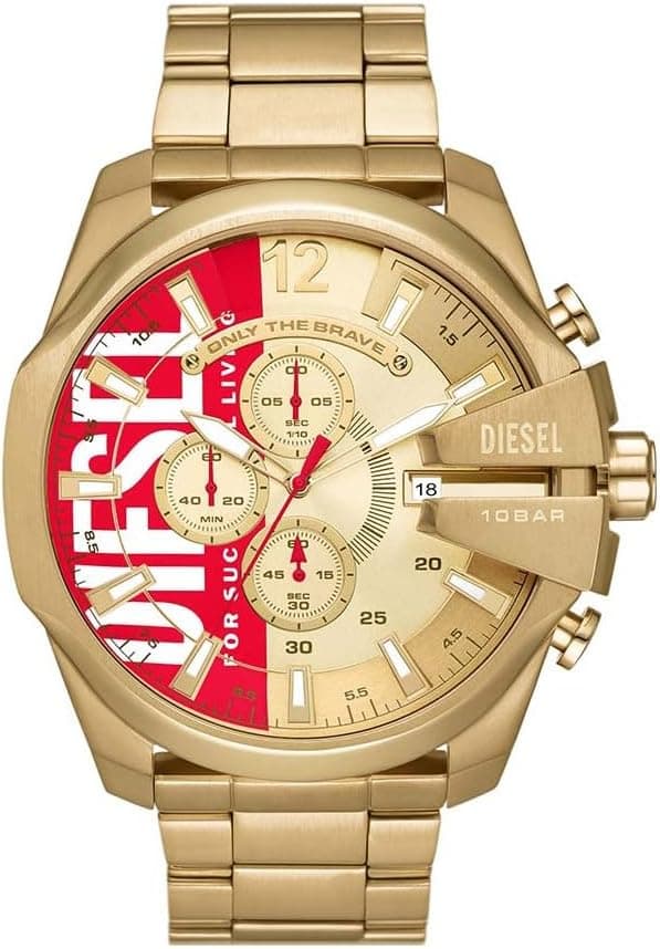 Diesel Mega Chief DZ4642, 51mm, Gold Dial, Black Stainless Steel Bracelet