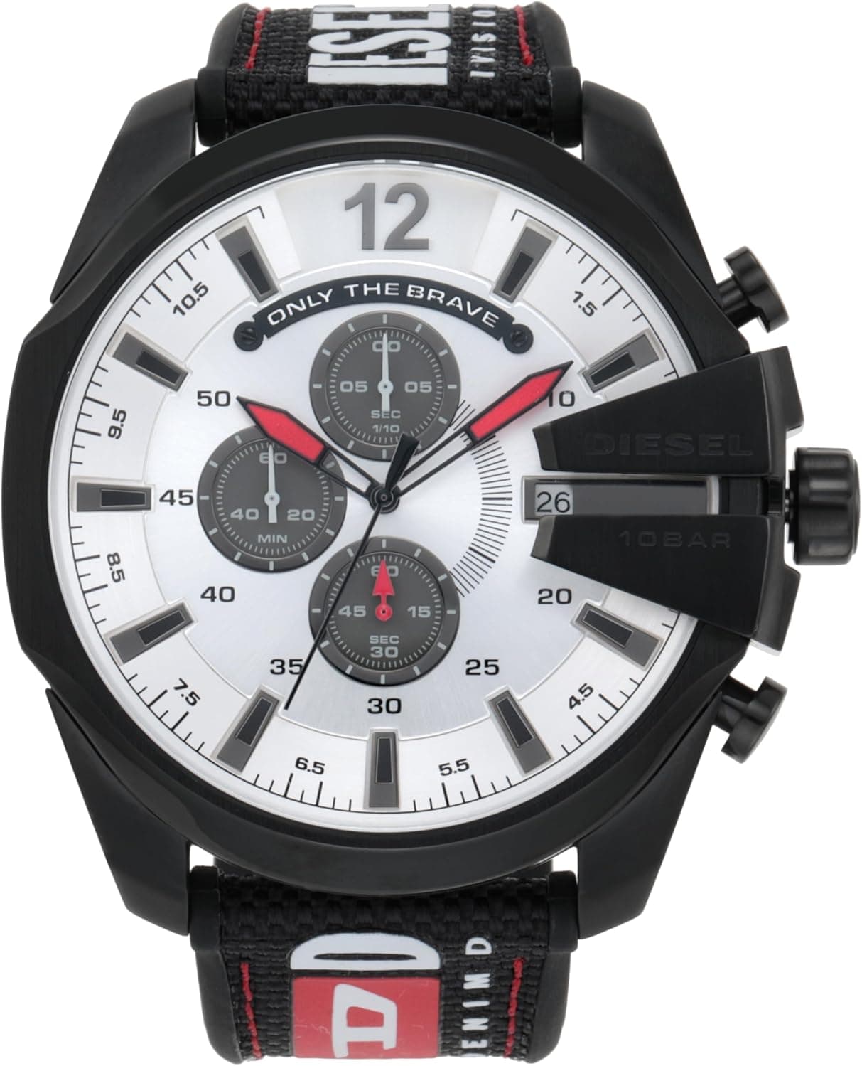 Diesel Mega Chief DZ4512, 51mm, Silver Dial, Black Nylon Band