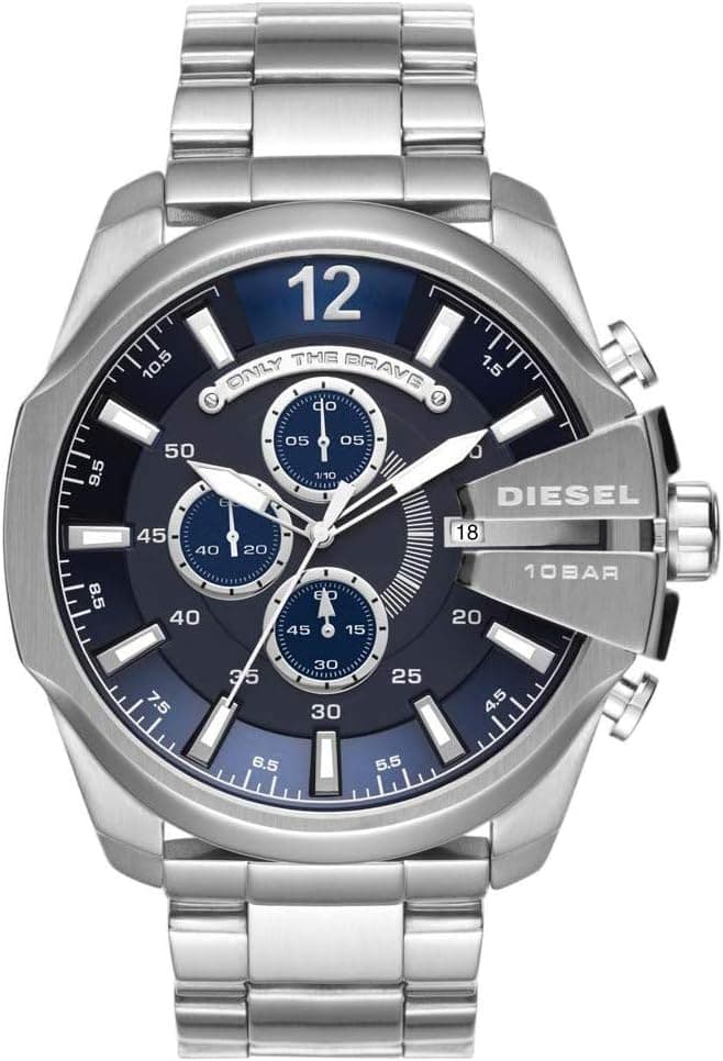 Diesel Mega Chief DZ4417, 51mm, Blue Dial, Silver Stainless Steel Bracelet