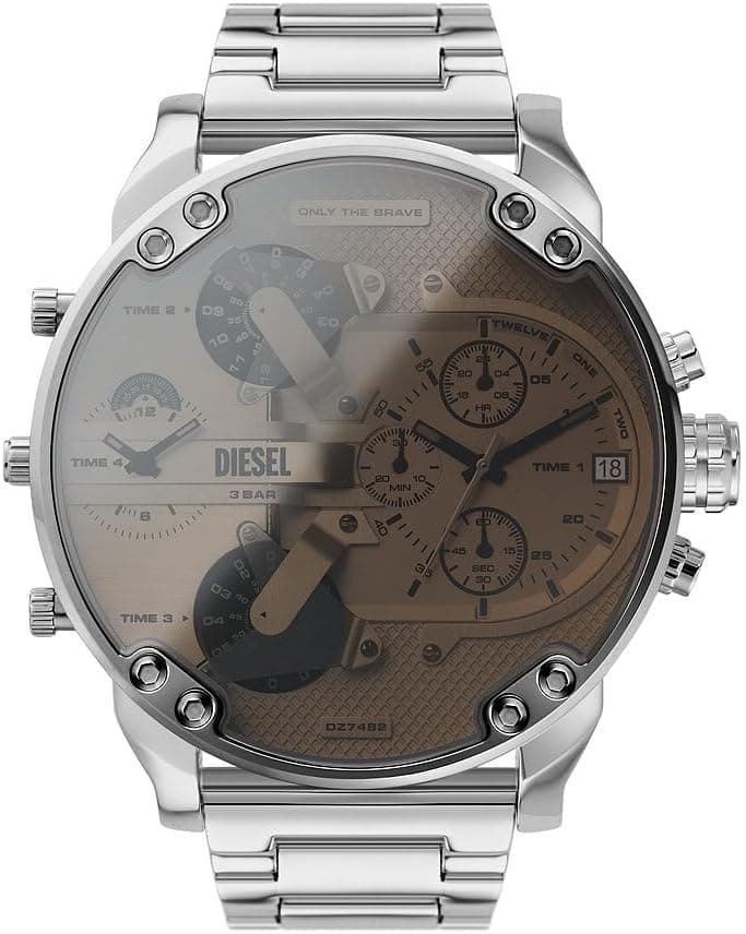 Diesel Mr. Daddy 2 DZ7482, 57mm, White Dial, Black Stainless Steel Bracelet