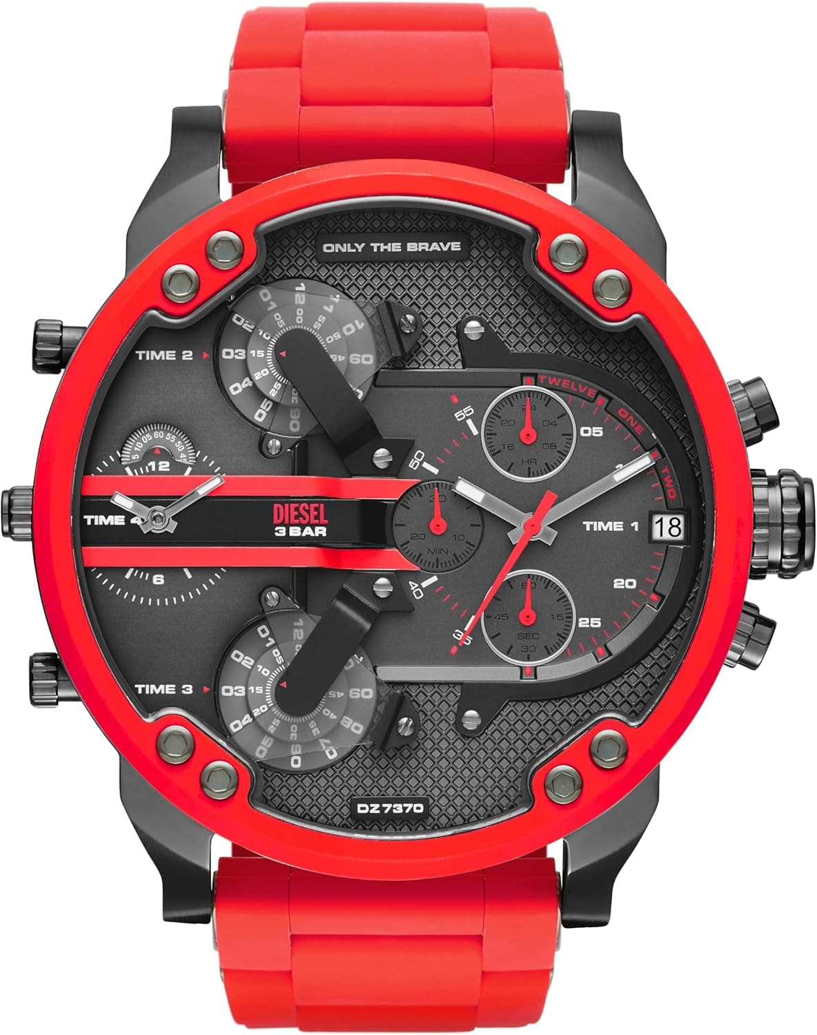Diesel Mr. Daddy 2.0 DZ7370, 57mm, Gri Kadran, Kırmızı Paslanmaz Çelik Kordon