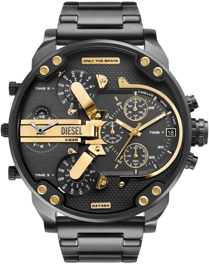 Diesel Mr. Daddy DZ7484, 57mm, Gray Dial, Black Stainless Steel Bracelet