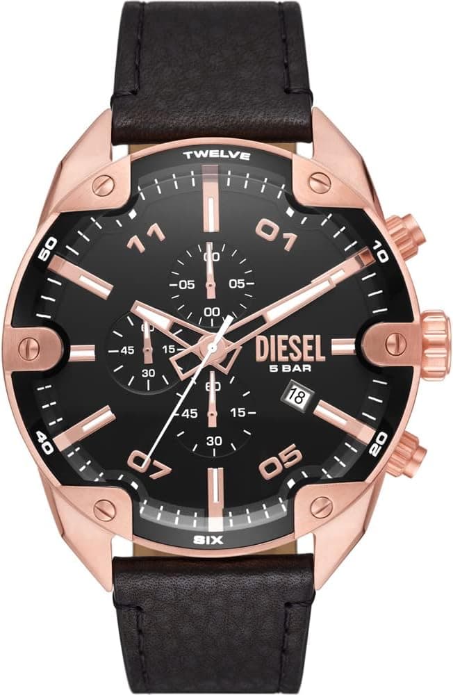Diesel Spiked DZ4607, 49mm, Black Dial, Silver Leather Band