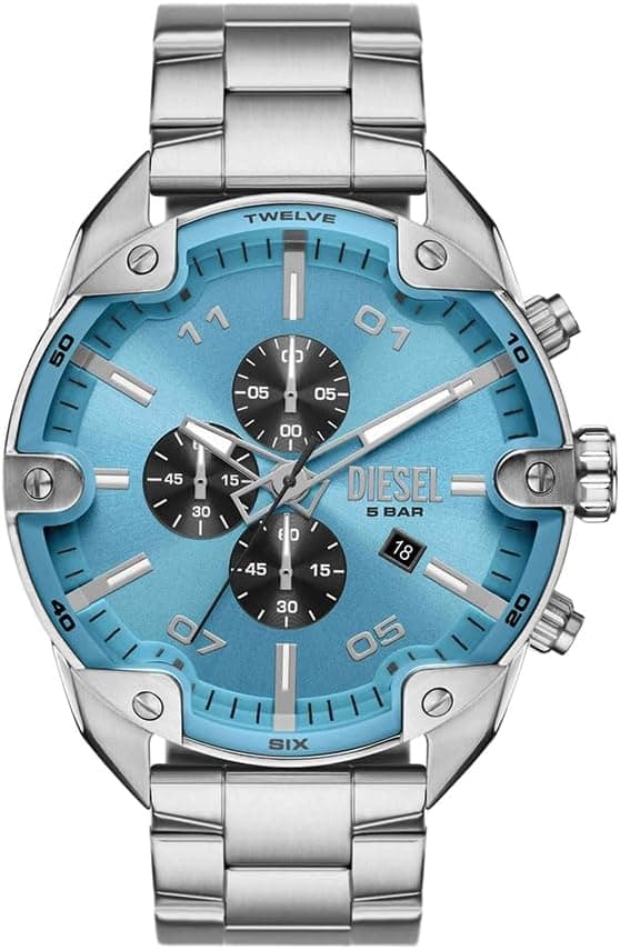 Diesel Spiked DZ4655, 49mm, Blue Dial, Black Silicone Band