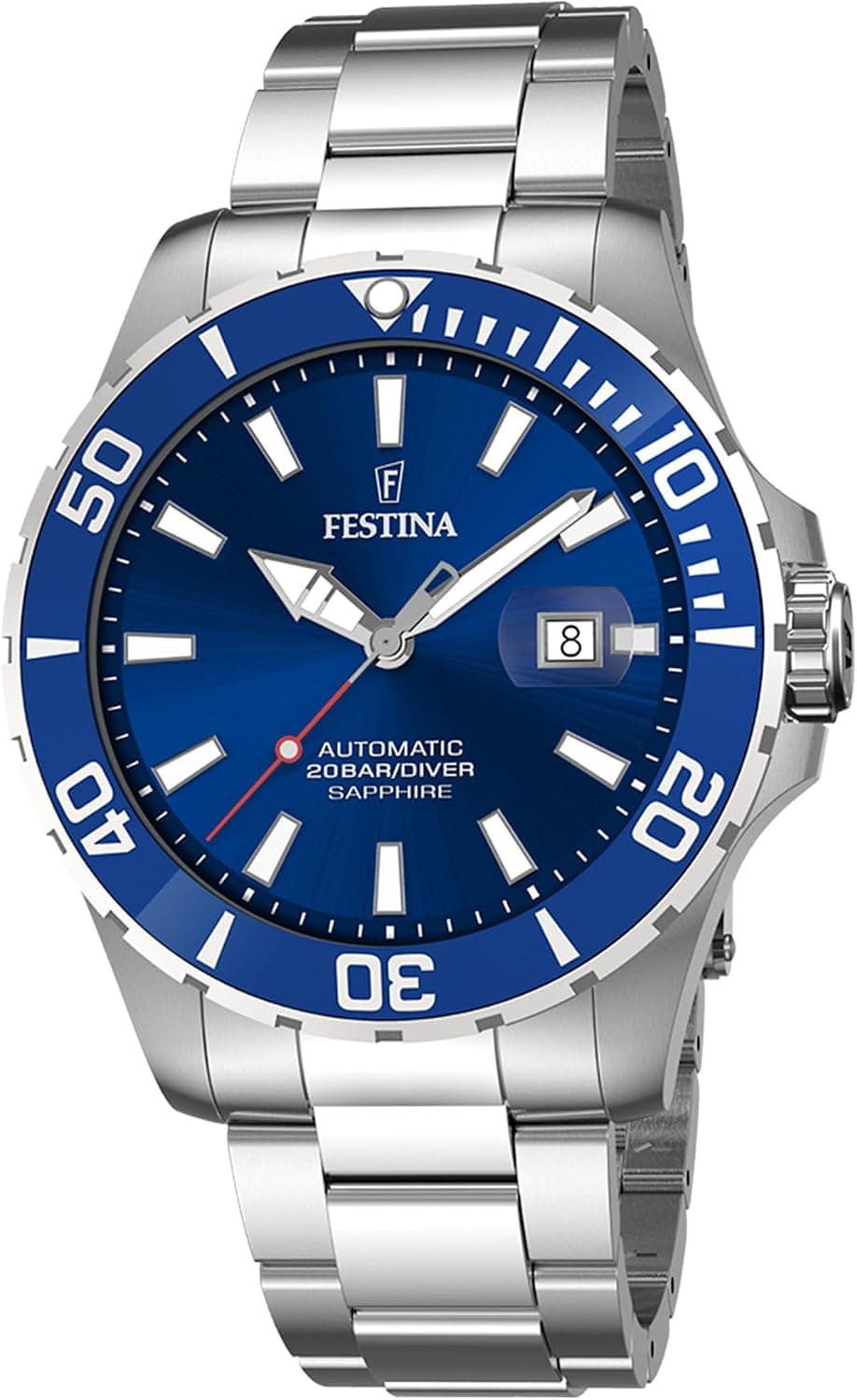 Festina 3 F20531, 44 mm, blaues Zifferblatt, silbernes Edelstahlarmband