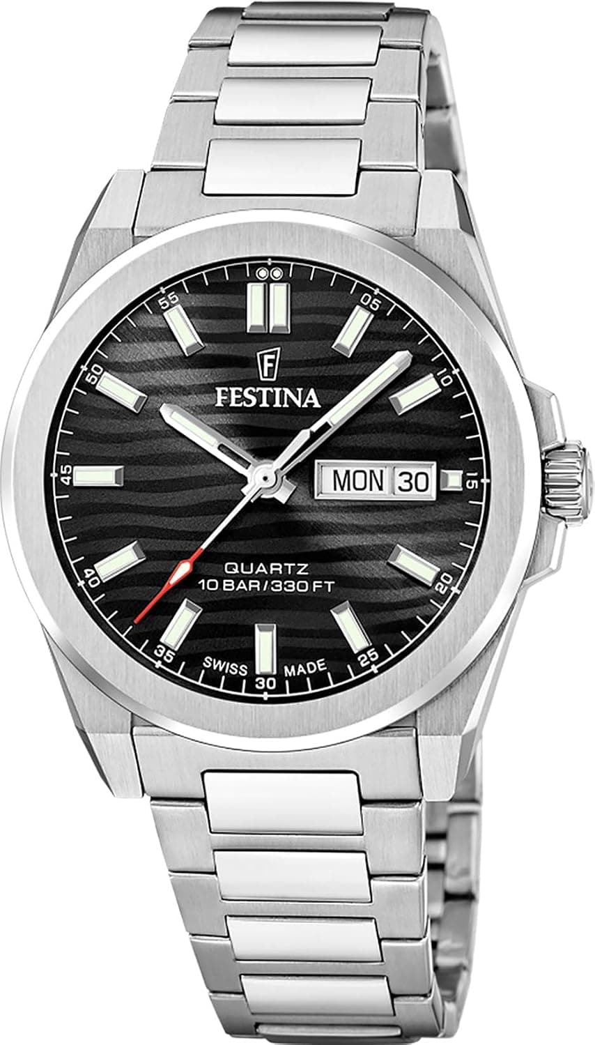 Festina Classiques Acier F20073/5, 40 mm, schwarzes Zifferblatt