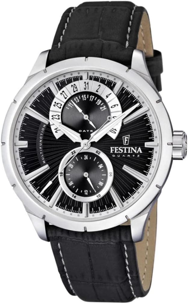 Festina F16573, 45mm, Siyah Kadran, Siyah Deri Kayış