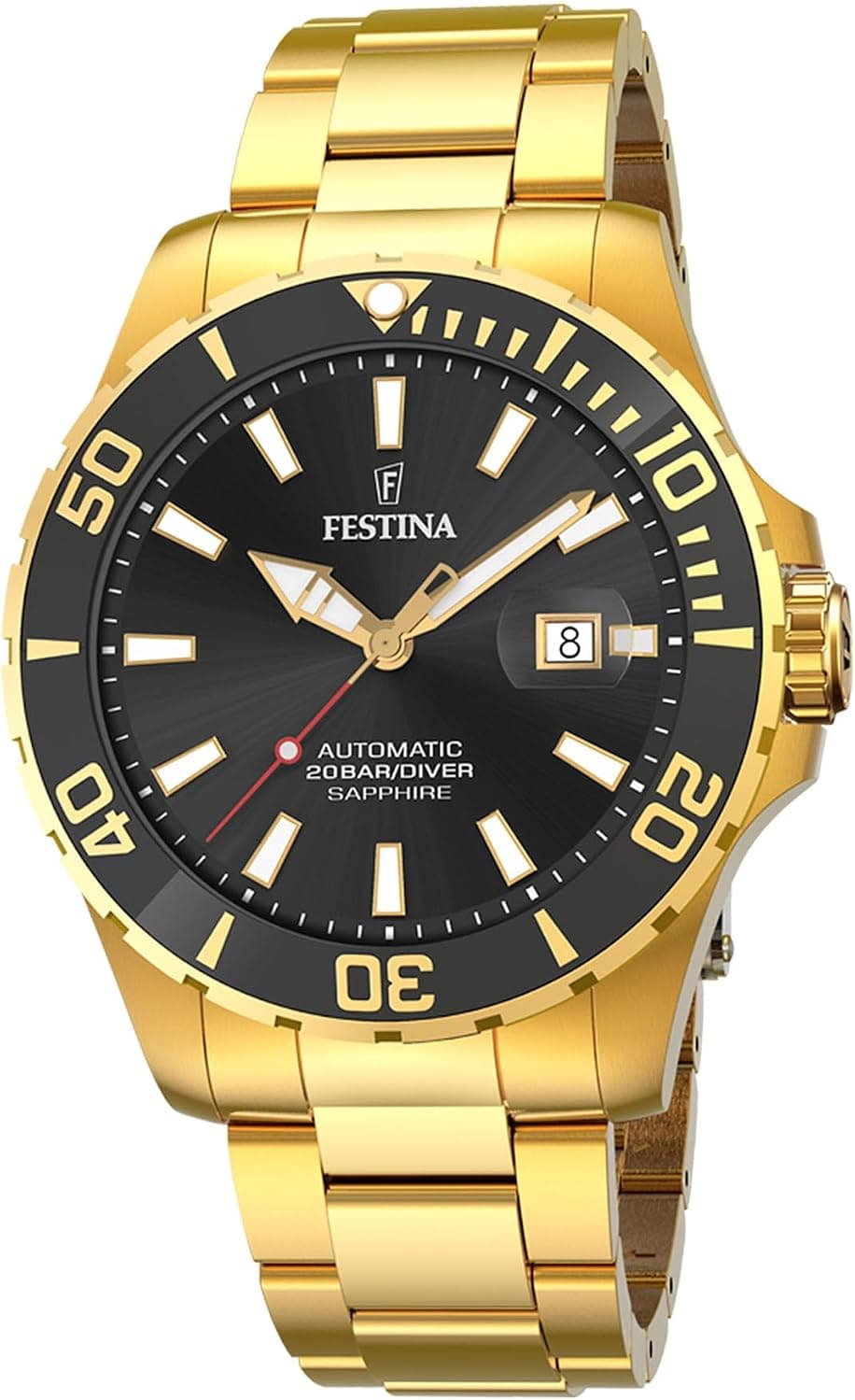 Festina F20533/2, 44 mm, schwarzes Zifferblatt, silbernes Edelstahlarmband