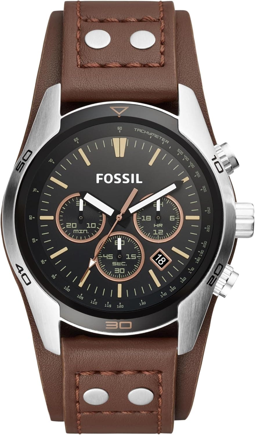 Fossil Coachman 45mm, Black Dial Brown Leather