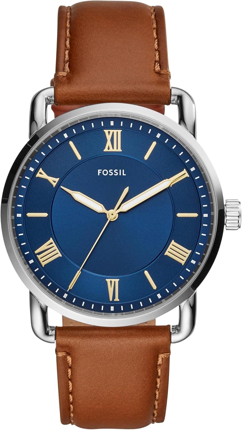 Fossil Copeland FS5661, 42 mm, blaues Zifferblatt, braunes Lederarmband