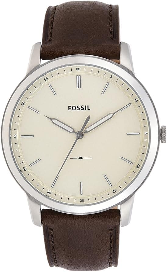 Fossil Minimalist 44mm, Beige Dial Brown Leather