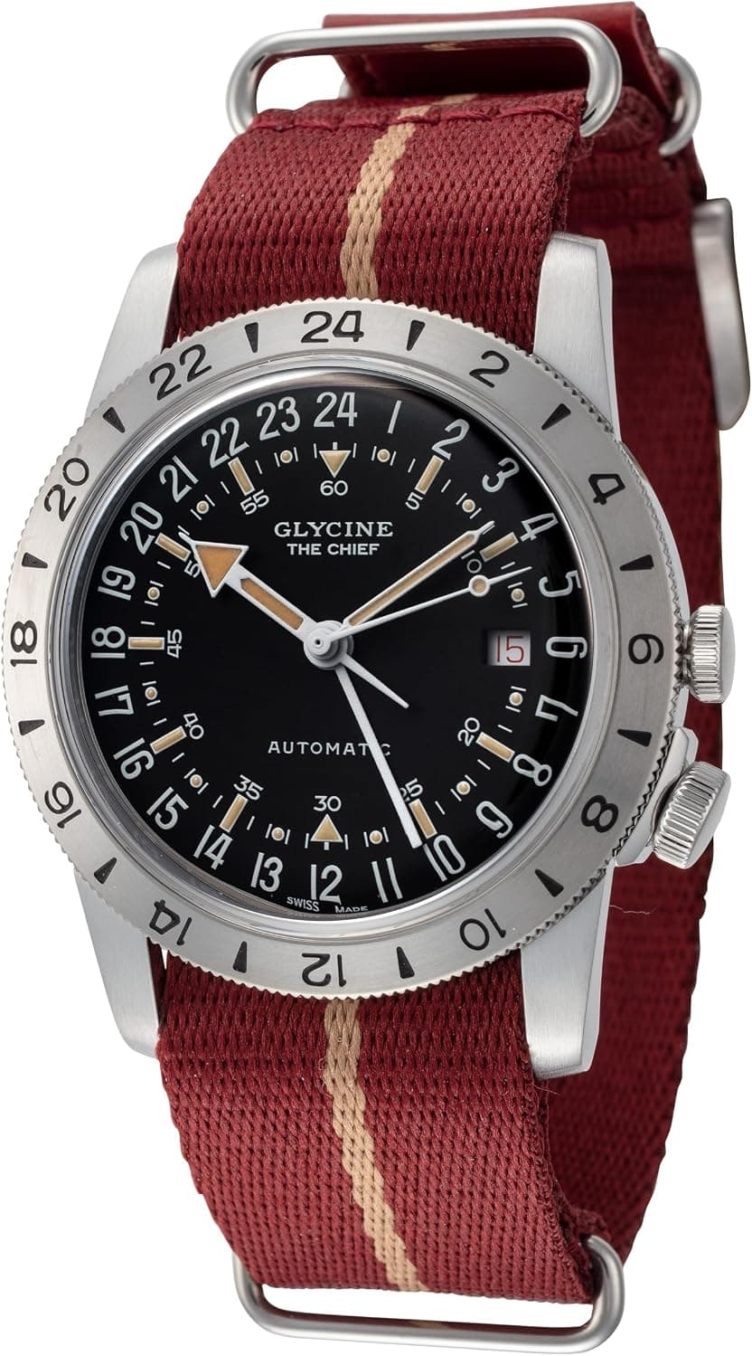 Glycine Airman The Chief GMT 40mm, Black Dial Black Leather