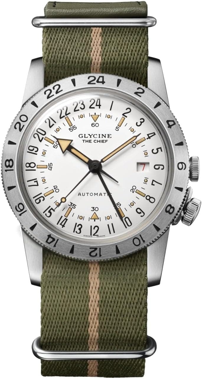 Glycine Airman Vintage The Chief GMT 40 40mm, White Dial