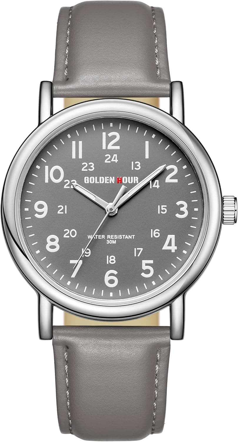 Golden Hour 1323L GH-1323L-GY-S-GY, 38mm, Gray Dial, Gray Leather Band