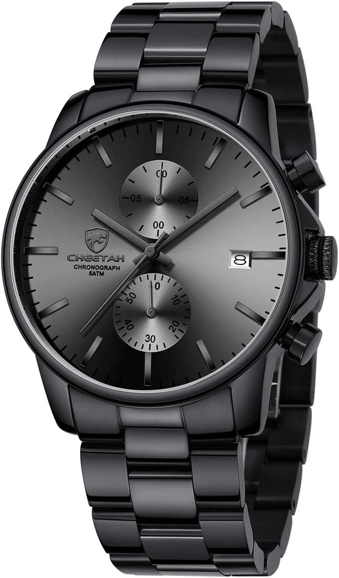 Golden Hour CH-1604M-B-GY, 44mm, Black Dial, Black Stainless Steel Bracelet