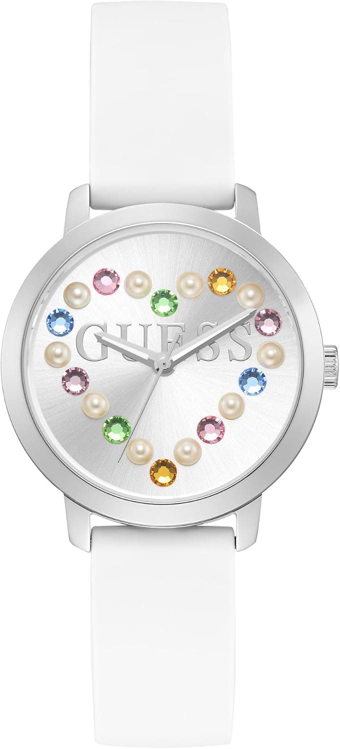 Guess Devotion 36mm, Silver Dial White Silicone