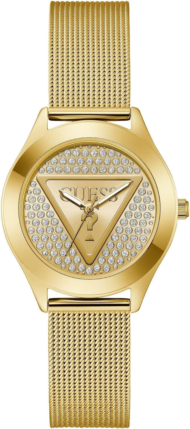 Guess Glitz Plaque GW0835L2, 34 mm, goldenes Zifferblatt, goldenes Edelstahlarmband