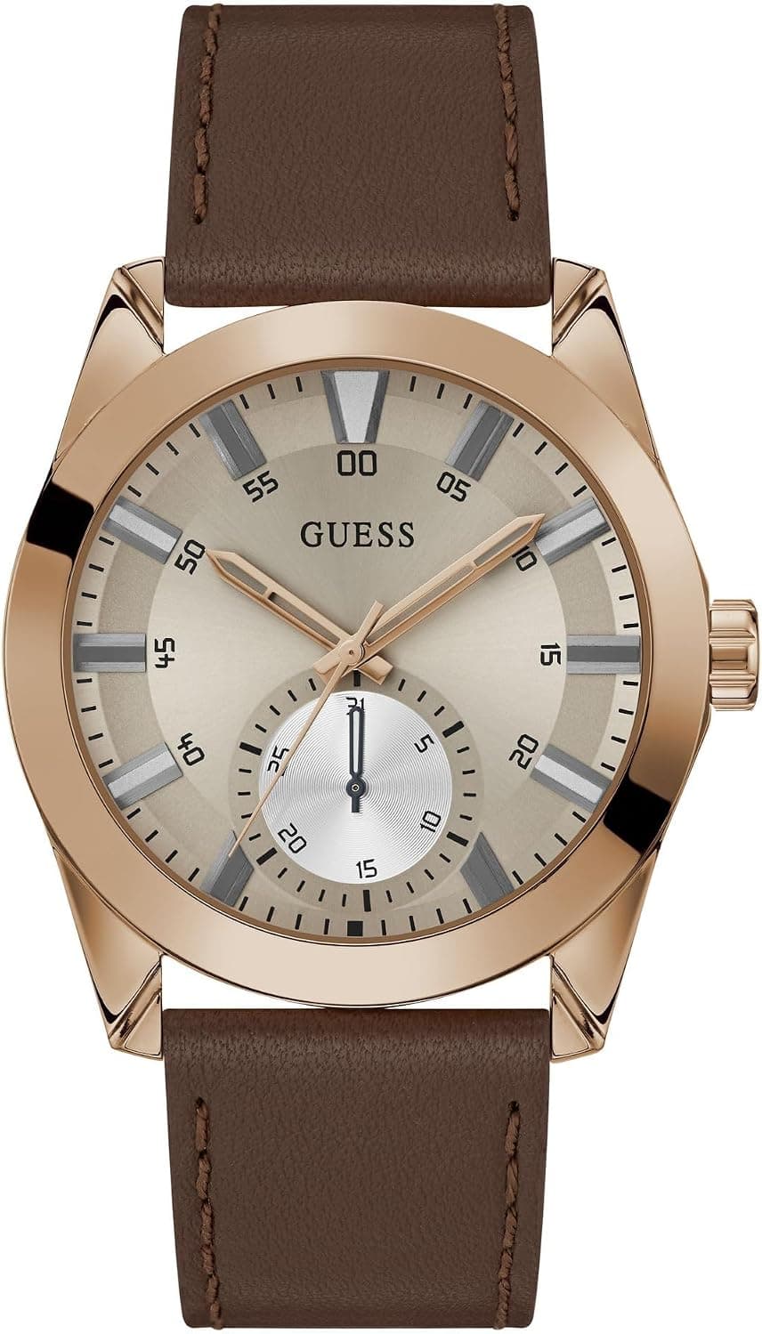 Guess Greyson Leather 44mm, Gray Dial Brown Leather