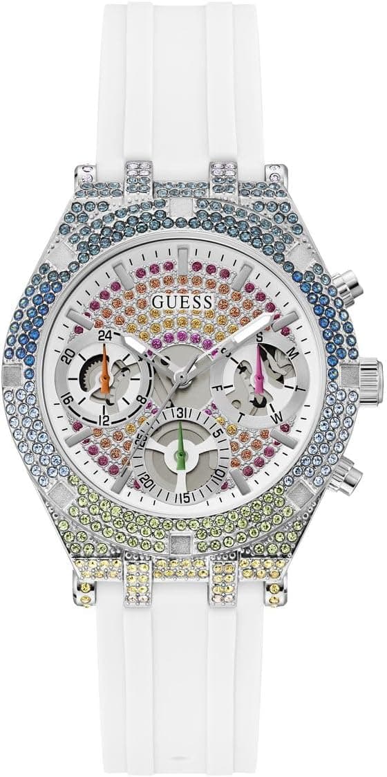Guess Ladies Sport Crystal Cut-Thru 38mm, White Dial