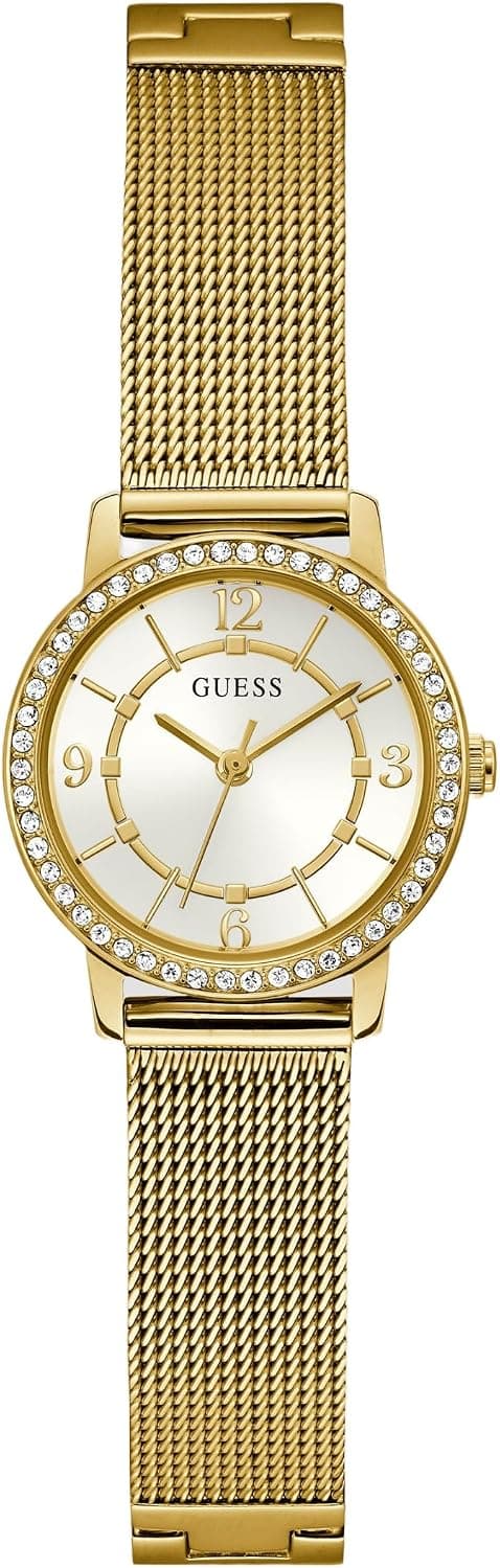 Guess GW0534L2, 28 mm, weißes Zifferblatt, goldenes Milanaisearmband
