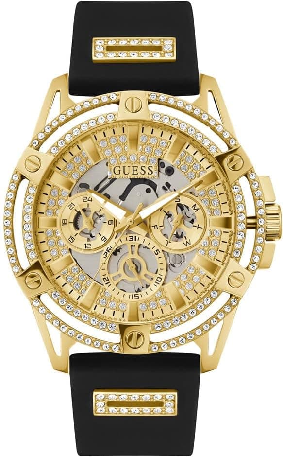 Guess US Cut-Through Gold-Tone and Black Silic 48mm, Beige Dial