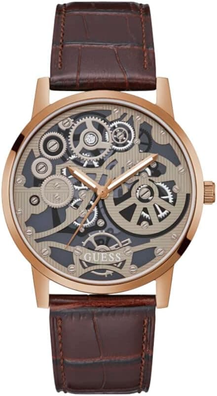 Guess GW0570G2, 42mm, Transparent Dial, Brown Leather Strap