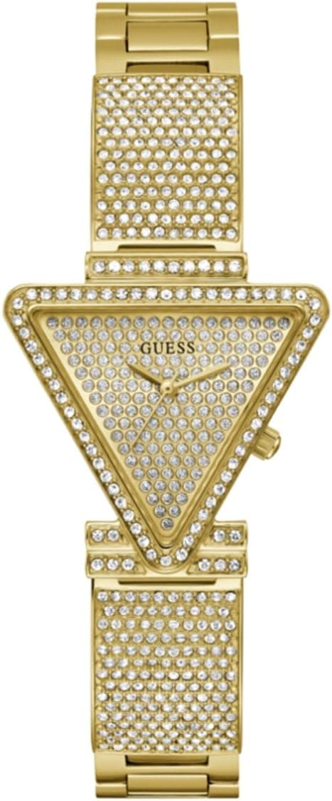 Guess Gold-Tone Crystal Triangle Analog 30mm, Beige Dial