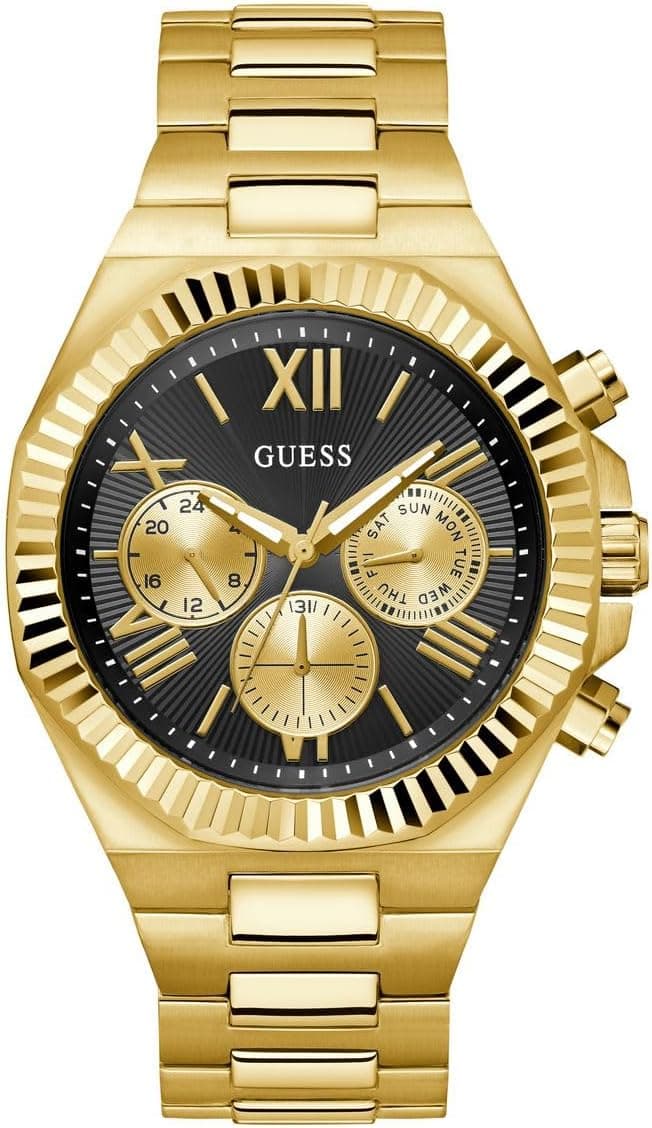Guess GW0703G5, 44 mm, schwarzes Zifferblatt, goldenes Edelstahlarmband
