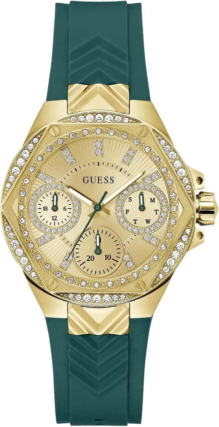 Guess ENVY GW0774L2, 38 mm, goldenes Zifferblatt, grünes Silikonarmband