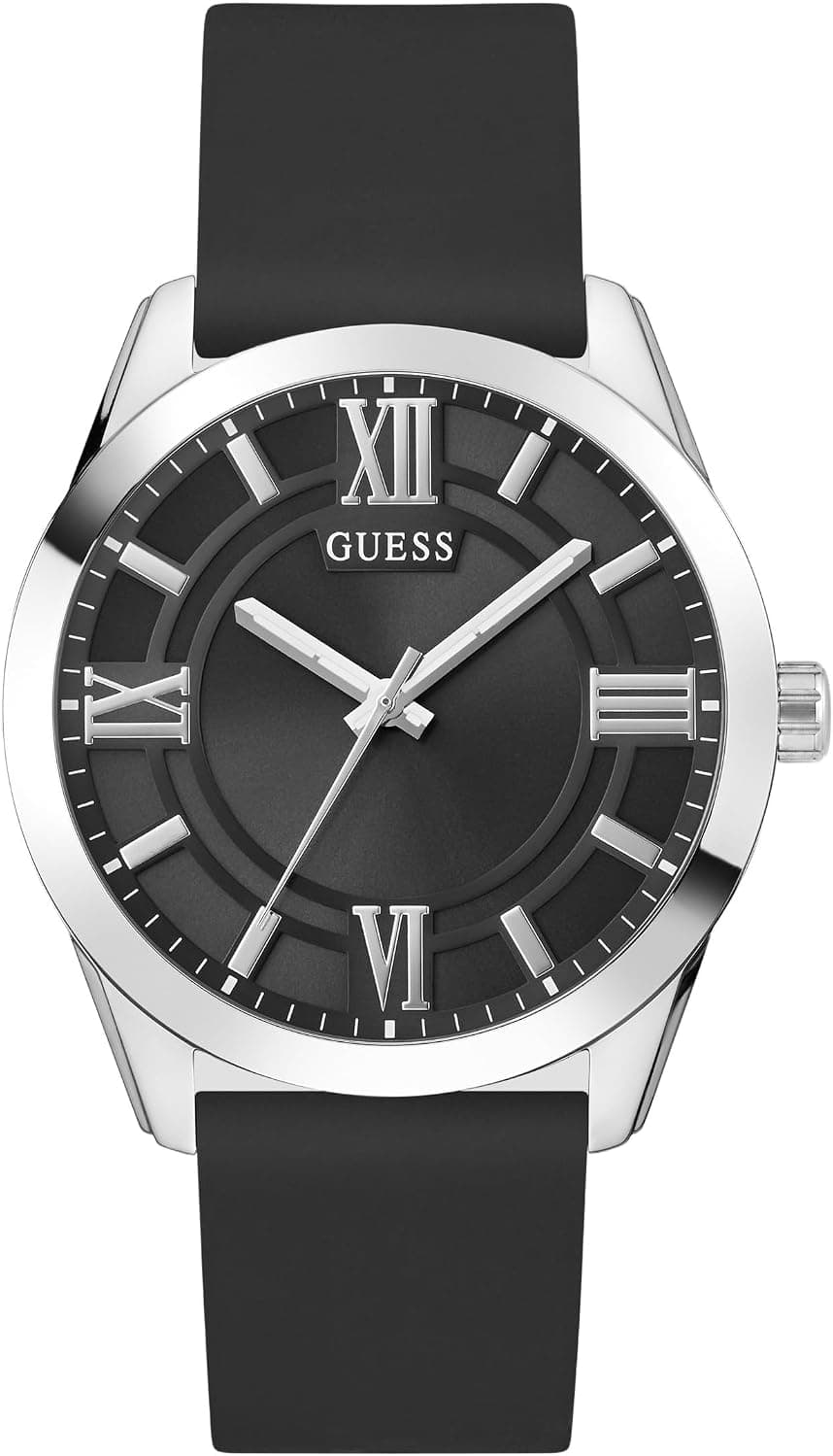 Guess GW0894G1, 44 mm, schwarzes Zifferblatt, schwarzes Silikonarmband