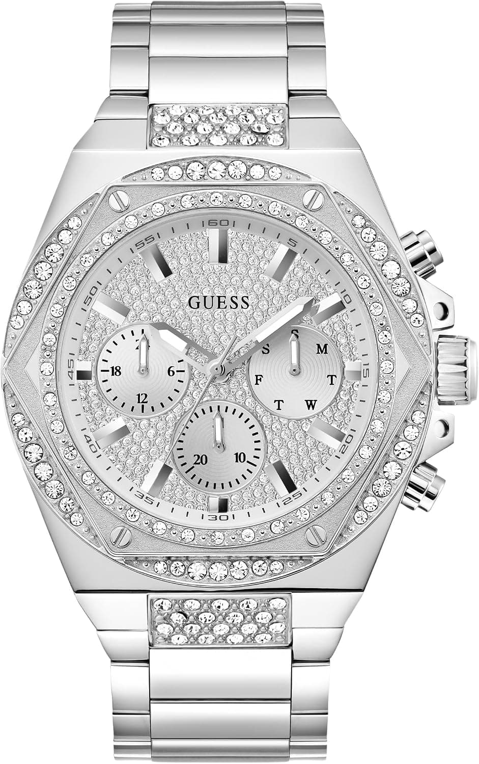 Guess GW0899G1, 47 mm, silbernes Zifferblatt, silbernes Edelstahlarmband