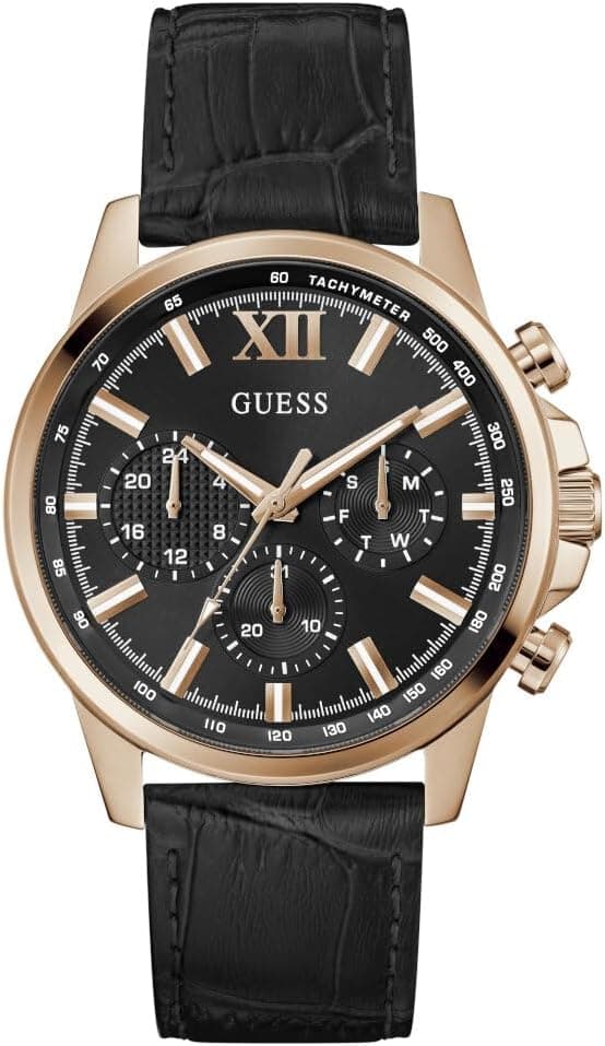 Guess GW0901G5, 44mm, Black Dial, Black Leather Band