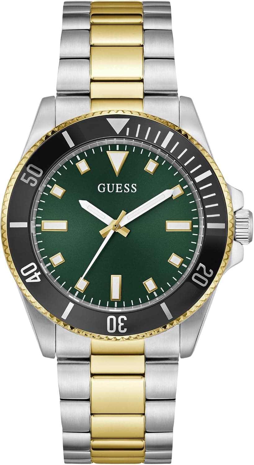 Guess Two-Tone Analog 41mm, Green Dial Metallic Stainless steel