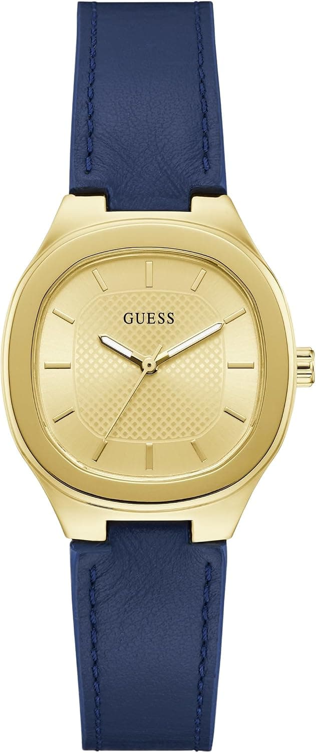 Guess Silicone Analogue 32mm, Gold Dial Blue Leather