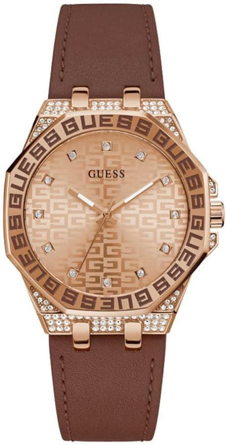 Guess Ladies 38mm, Rose Gold Dial Brown Leather