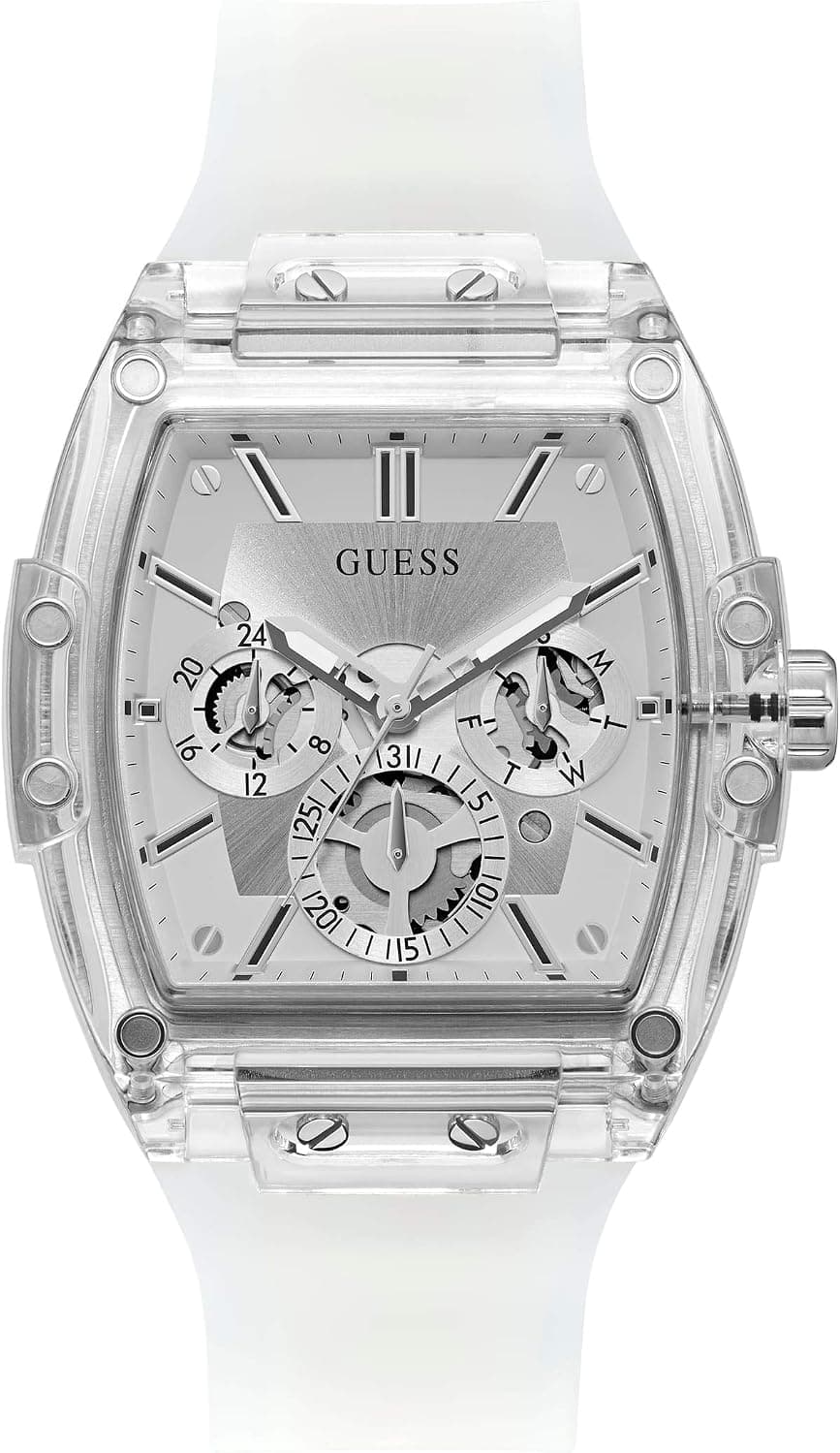 Guess Polycarbonate GW0203G1, 43mm, Silver Dial, White Plastic Strap